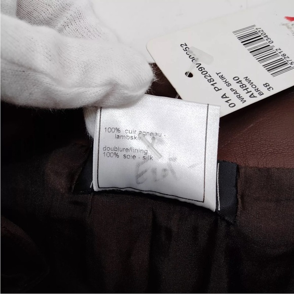 New CHANEL Brown Lambskin and Silk Wrap Skirt - Picture 6 of 11